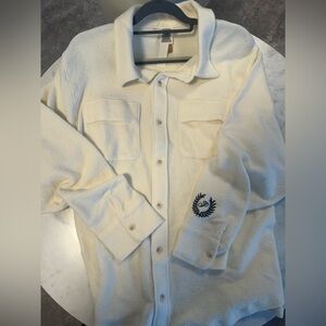 Cream Button-Up Jacket with Embroidered Logo